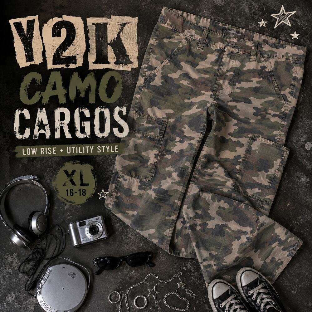 No Boundaries Camo Cargo Pants XL 16-18 Y2K Wide Leg Utility Pants